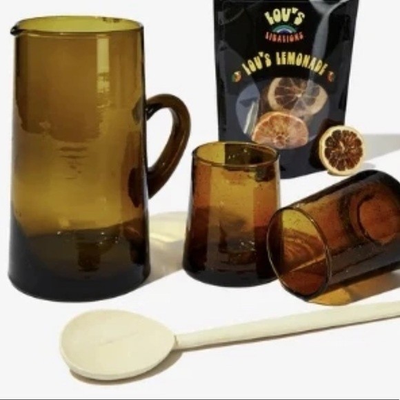 Moroccan 4 Piece Hand-blown Amber Glass Pitcher and Glasses Set - Picture 14 of 14